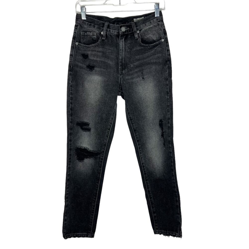 BLANK NYC / black Rivington high rise distressed tapered jeans / 27